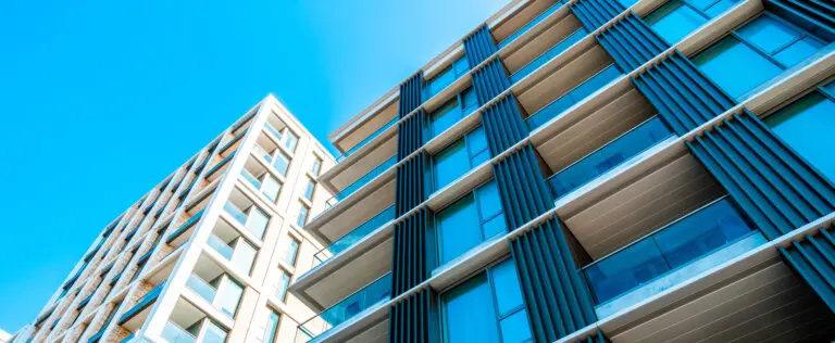 Riverside apartment blocks at Battersea Reach in London